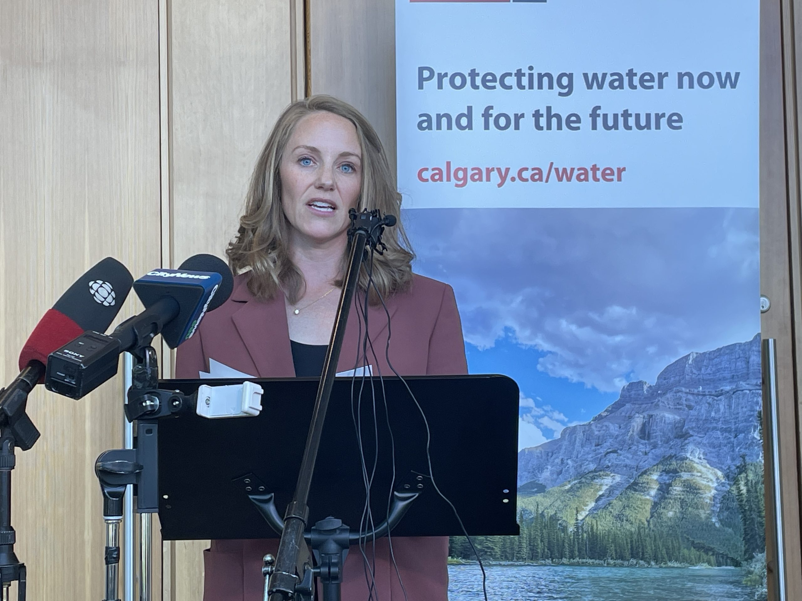 City manager of natural environment and adaptation Nicole Newton speaks at a press briefing on Tuesday, Aug. 15, 2023. The City of Calgary moved into Stage 1 water restrictions Tuesday, due to continued drought conditions.