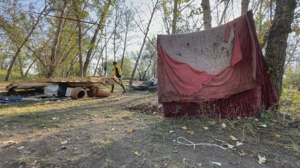 An encampment in the middle of a tear down in Calgary