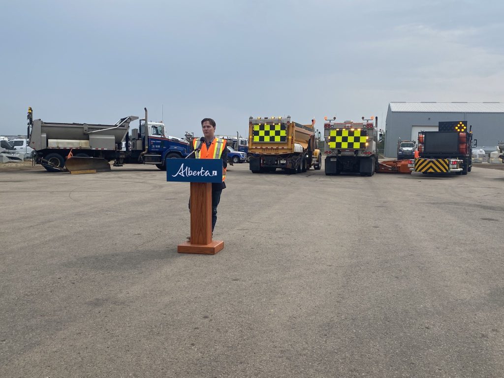 Devin Dreeshen, Alberta’s minister of transportation and economic corridors, at a press conference Aug. 8, 2023. (Laura Krause/CityNews)