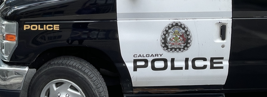 A police cruiser in front of 6 Street station in down Calgary