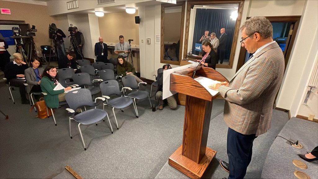 Alberta Chief Medical Officer of Health Mark Joffe speaks at a news conference in Edmonton