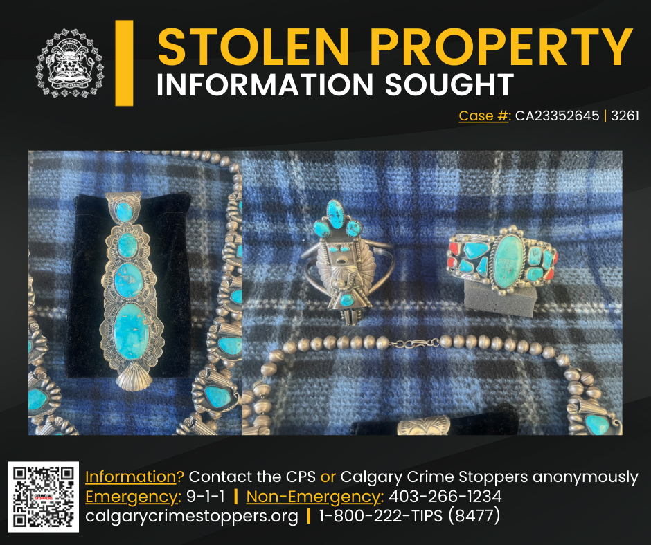 Calgary police are hoping someone will come forward with any information they have about jewelry stolen from a passenger bus that arrived at YYC International Airport last month. (Courtesy Calgary Police)
