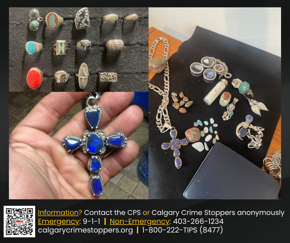 Calgary police are hoping someone will come forward with any information they have about jewelry stolen from a passenger bus that arrived at YYC International Airport last month. (Courtesy Calgary Police)