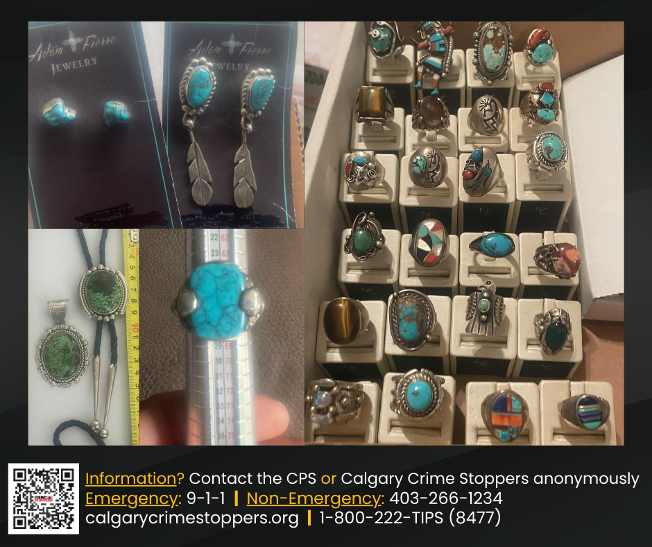 Calgary police are hoping someone will come forward with any information they have about jewelry stolen from a passenger bus that arrived at YYC International Airport last month. (Courtesy Calgary Police)