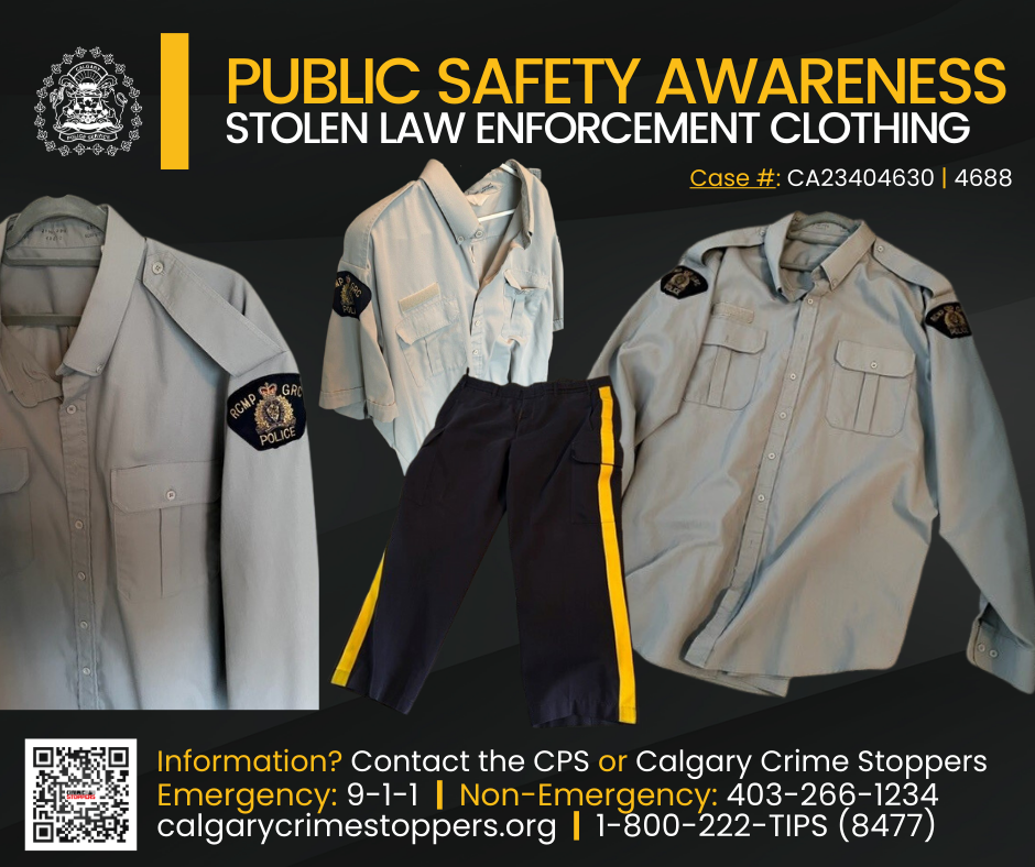 Calgary police say a break-and-enter at a northwest home Tuesday resulted in the theft of pieces of a RCMP uniform. 