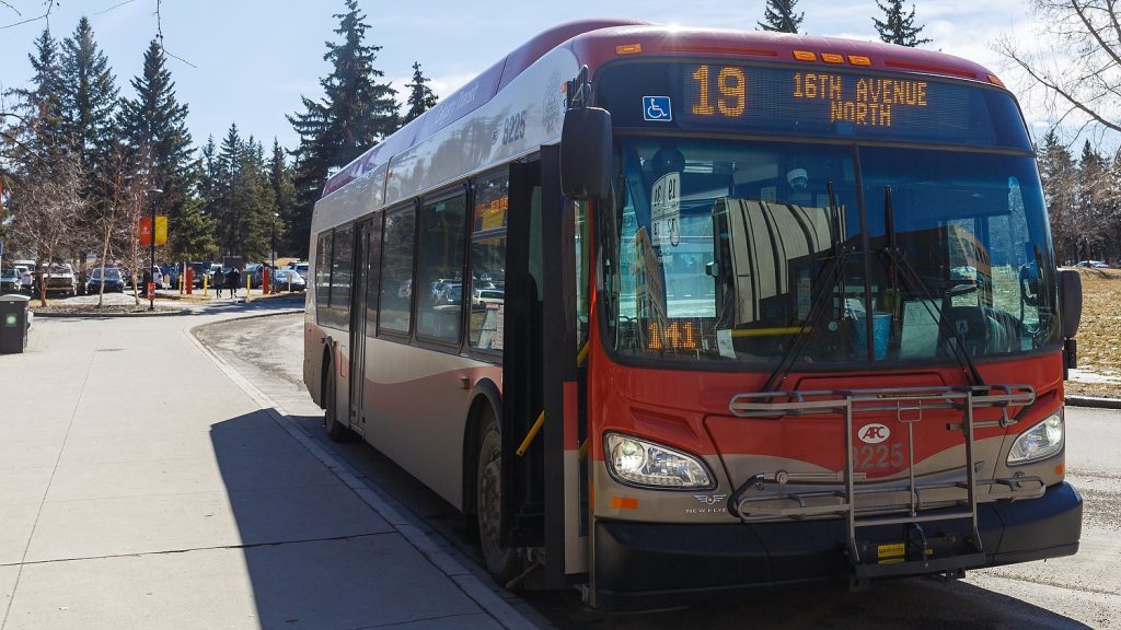 The 19 16th Ave North bus stops at the University of Calgary on it's route