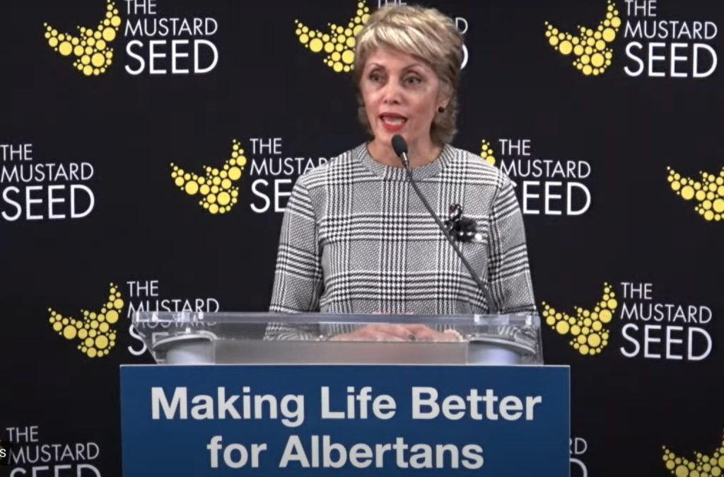 Calgary Mayor Jyoti Gondek speaks at a press conference announcing the opening of 40 new spaces in a women-only emergency shelter, on Monday, Oct. 16, 2023