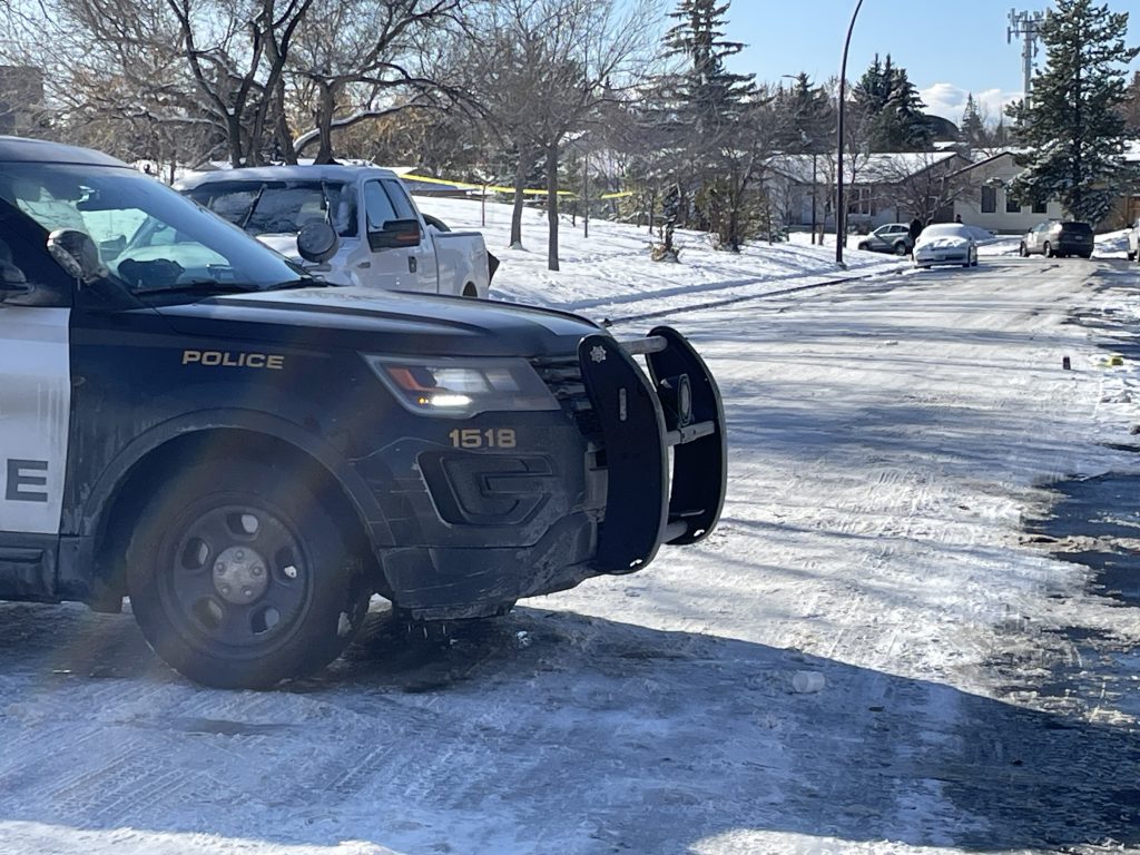 A police cruiser near Clarence Samson School in northeast Pineridge in Calgary