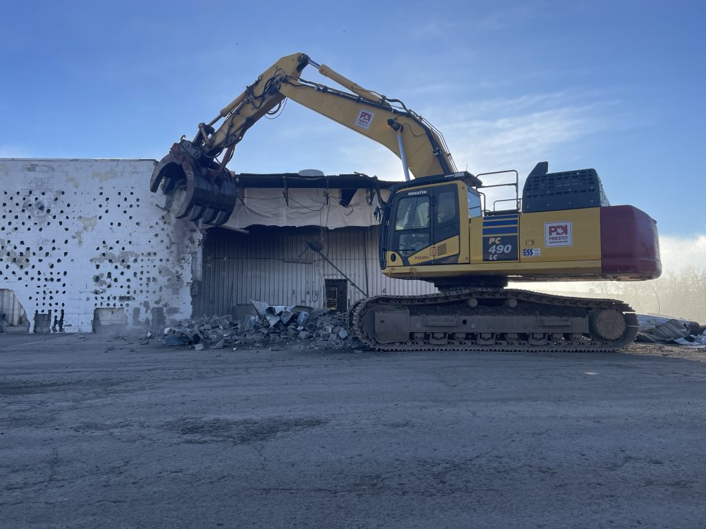 The city has started to demolish the former Lilydale Poultry Plant on Hurt Road in the Ramsay neighbourhood on Wednesday, Nov. 8, 2023.