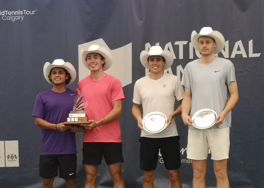 From left to right: Juan Carlos Aguilar, Justin Boulais, Charles Broom, and Ben Jones pose for a photo after their doubles match at the Osten and Victor Alberta Tennis Centre in Calgary