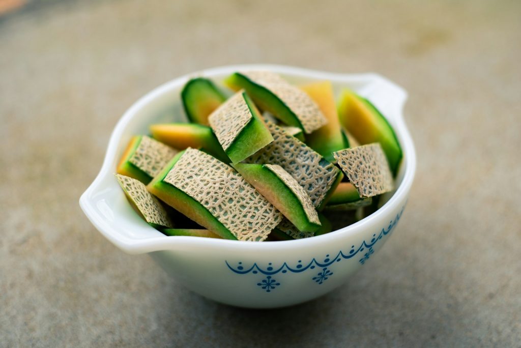 Cantaloupes cut up inside a bowl