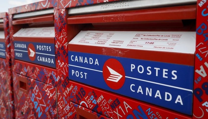 Mail boxes are seen at Canada Post's main plant in Calgary, Alta., Saturday, May 9, 2020, THE CANADIAN PRESS/Jeff McIntosh