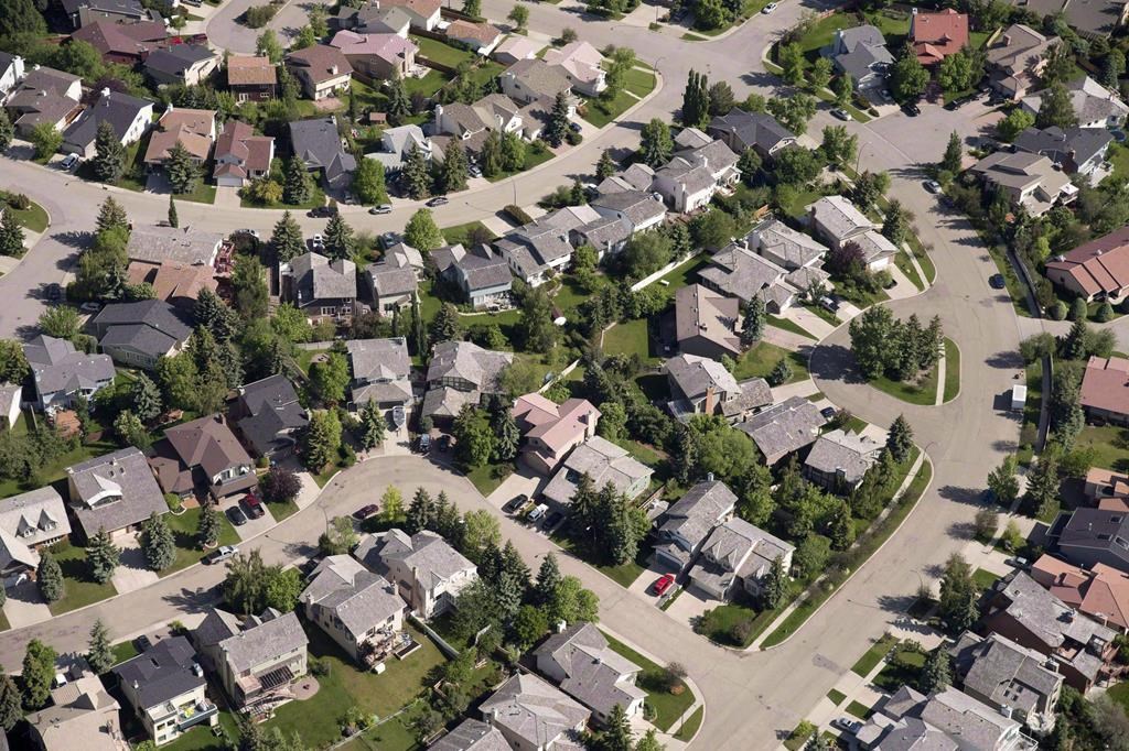 An aerial view of housing is shown in Calgary