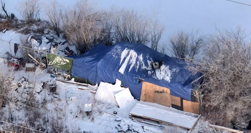 Calgary police have removed an encampment in the Starfield Industrial Area after several reports of violence and weapons at the end of last year. (Courtesy Calgary police)