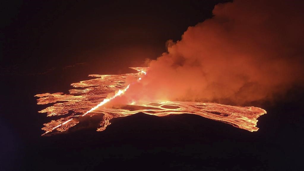 Volcano in Iceland erupting for fourth time in 3 months, sending plumes of lava skywards