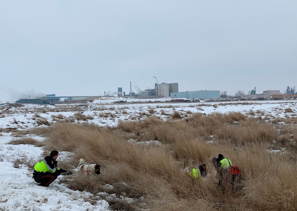 A ditch where police found a 61-year-old man by the Sugar Factory in Taber, Alta on Thursday, March 28, 2024.