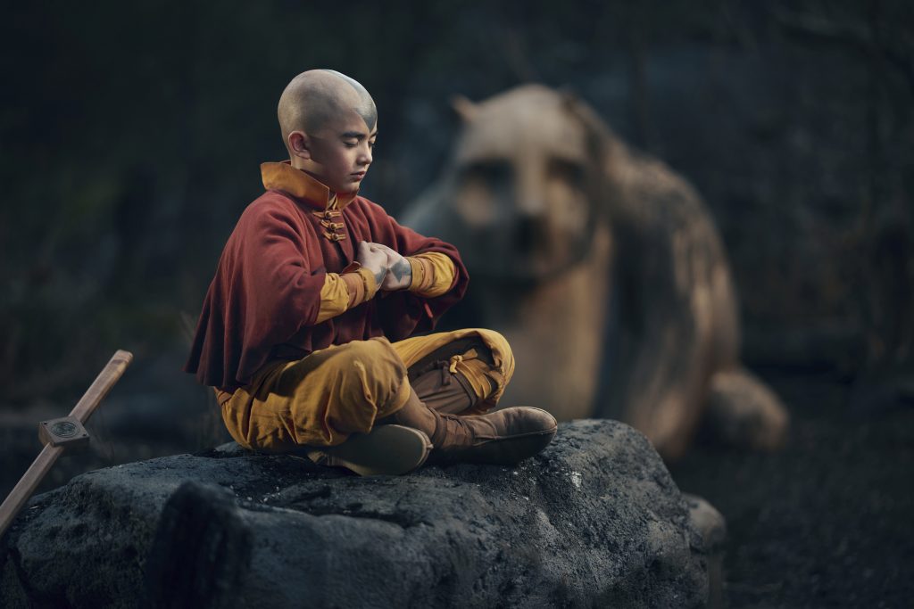 This image released by Netflix shows Gordon Cormier in a scene from the series "Avatar: The Last Airbender."