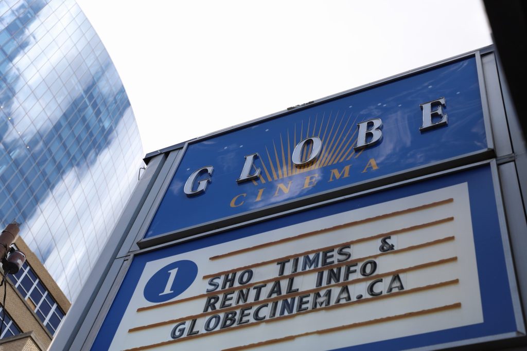 A photo of the marquee for Globe Cinema in downtown Calgary taken on Saturday, May 4, 2024.
