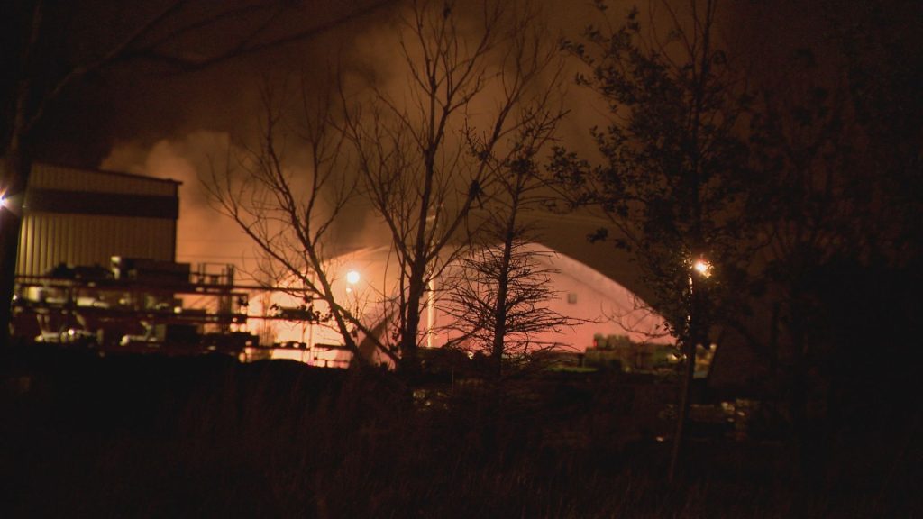 Crews battle overnight fire at recycling facility outside Calgary