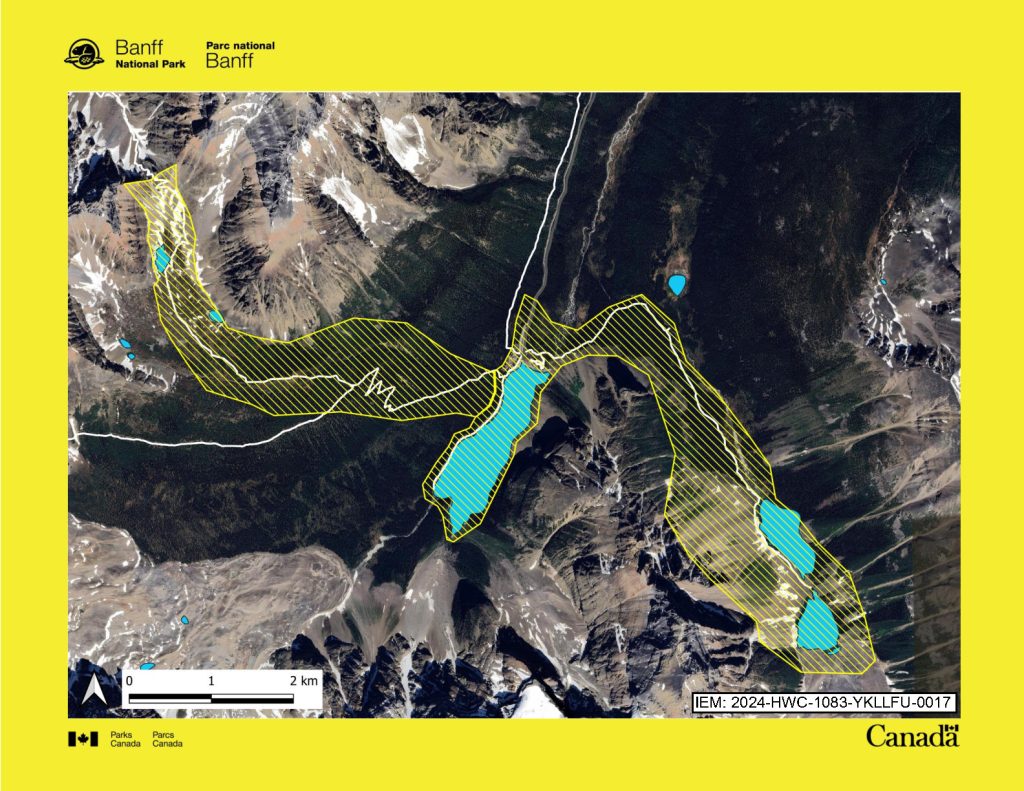 Special caution areas marked in Moraine Lake, Alta, for bears that was shared on Thursday, June 20, 2024.