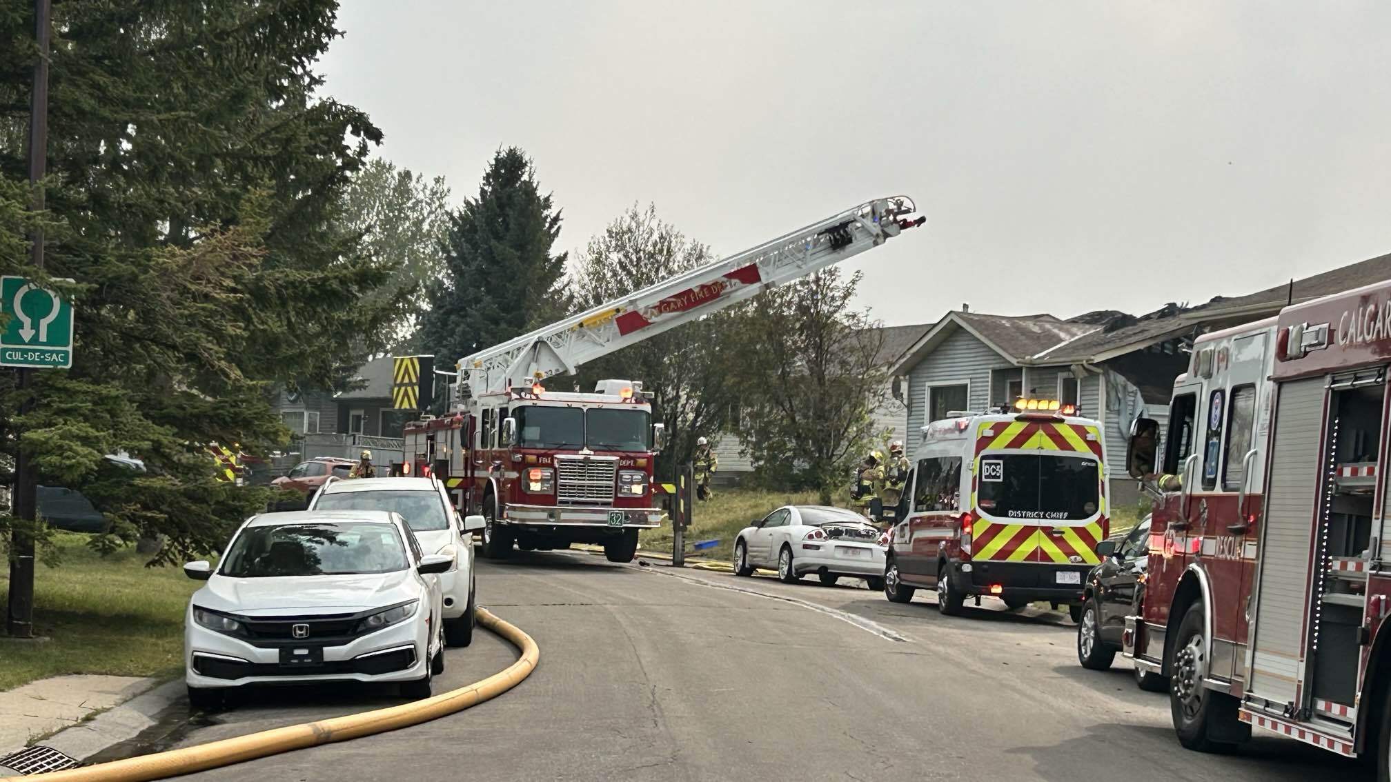 Toddler, woman sent to hospital after fire destroys home in NE Calgary