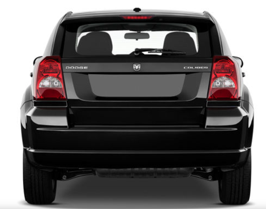 A stock image of the rear of a black Dodge Caliber