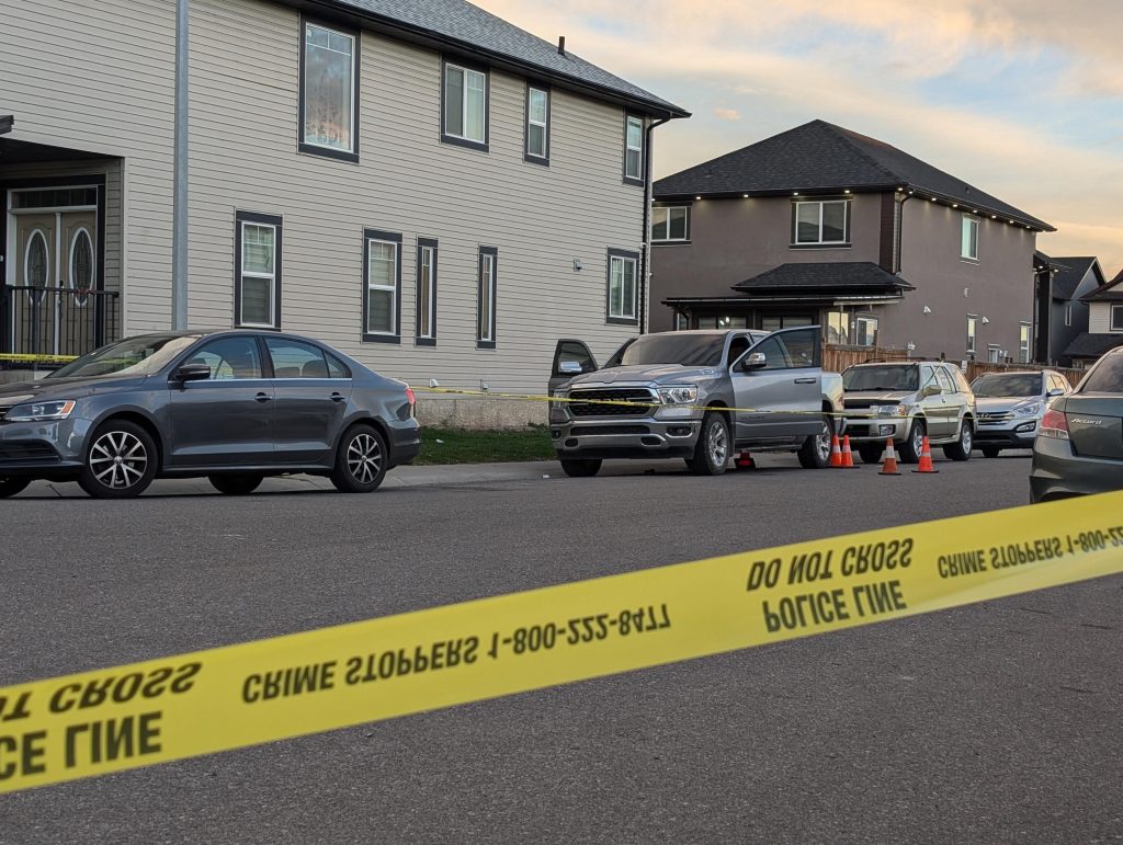 Calgary police investigate a double shooting in the northeast community of Saddleridge on Tuesday, Oct. 8, 2024. (Logan Stein, CityNews image)