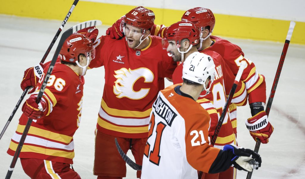 Huberdeau scores twice, Wolf has 37 saves in Flames' 6-3 win over Flyers