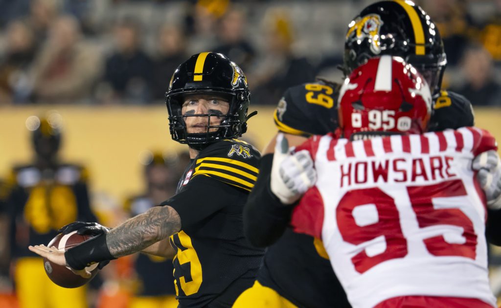 Bo Levi Mitchell's five TD passes lead Ticats past Stampeders 42-20