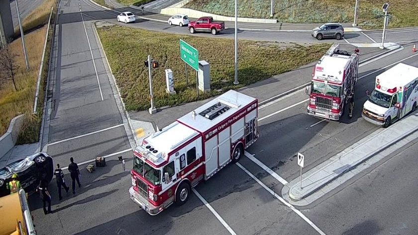 Road closures for serious crash involving school bus, flipped car in SW Calgary