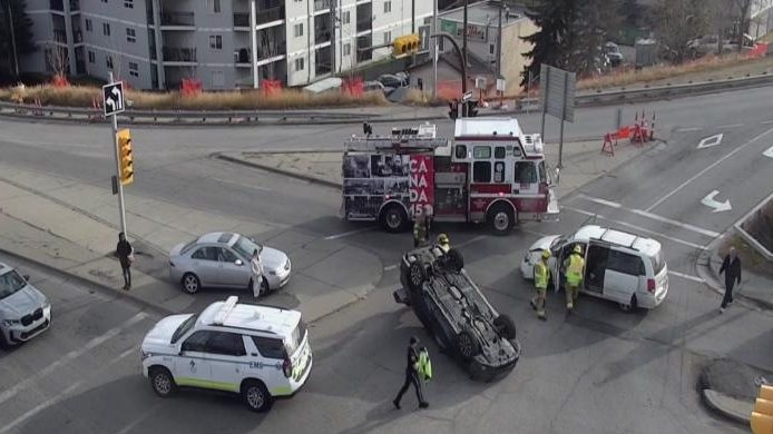 Vehicle flips onto roof in SW Calgary crash