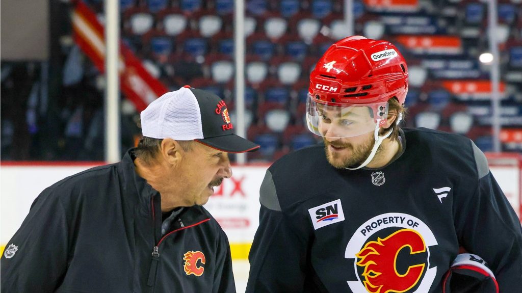 Johnny Gaudreau's father skates with Flames ahead of emotional return to Calgary