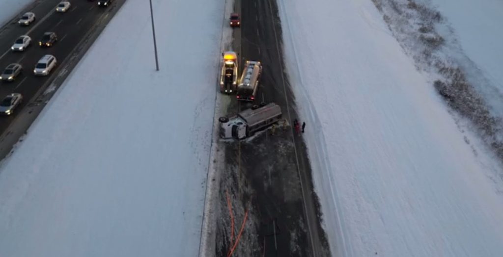 Semi rollover closes section of SE Calgary ring road