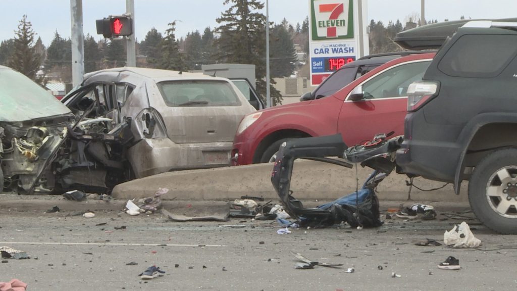 A serious crash on Macleod Trail and Southland Drive in Calgary on Thursday, Dec. 26, 2024.