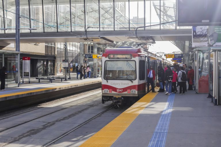 People get on and off a CTrain downtown in Calgary on April 10, 2025. (CityNews/Shergene Chiew)