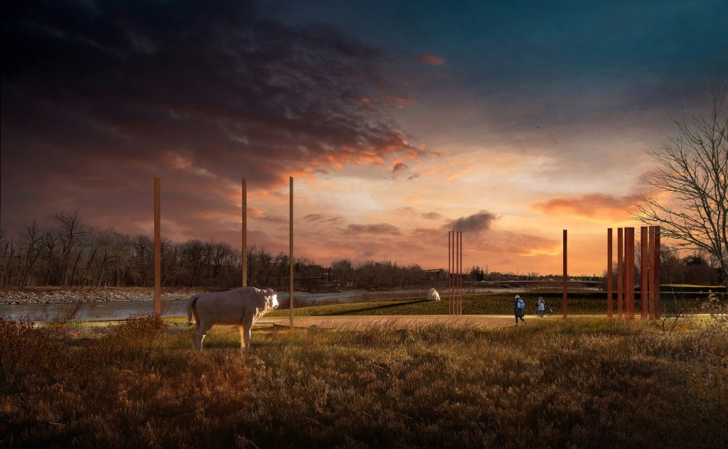 Concepts for The Wandering Spirit, a new design for Calgary's future Indian Residential School Memorial, which is set to be built at The Confluence Historic Site & Parkland near the southeast end of the city's downtown