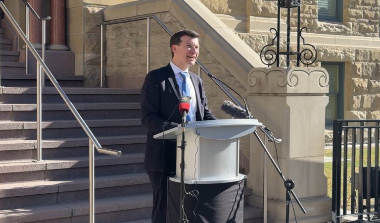 Calgary mayor-elect Jeromy Farkas speaks on the steps of city hall on Oct. 21, 2025. (CityNews/Edward Djan)