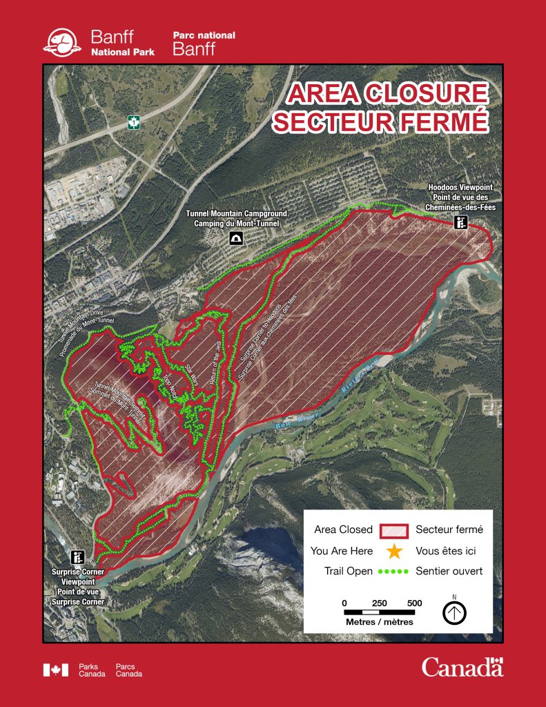 A map of an area closure of Tunnel Mountain in Banff National Park from Parks Canada on Jan. 23, 2026