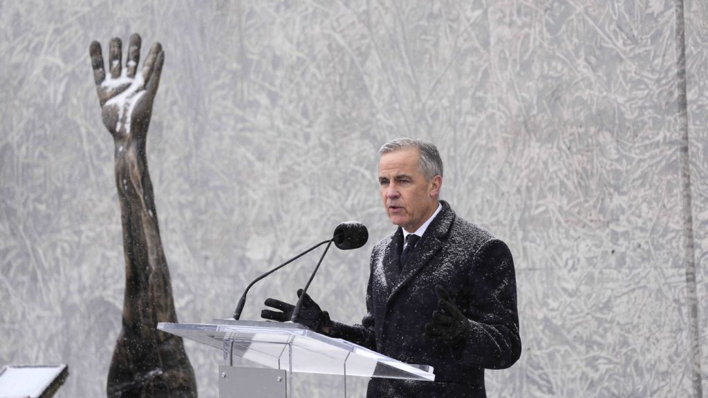 Prime Minister Mark Carney makes remarks at an International Holocaust Remembrance Day event at the National Holocaust Memorial in Ottawa, on Tuesday, Jan. 27, 2026. THE CANADIAN PRESS/Justin Tang