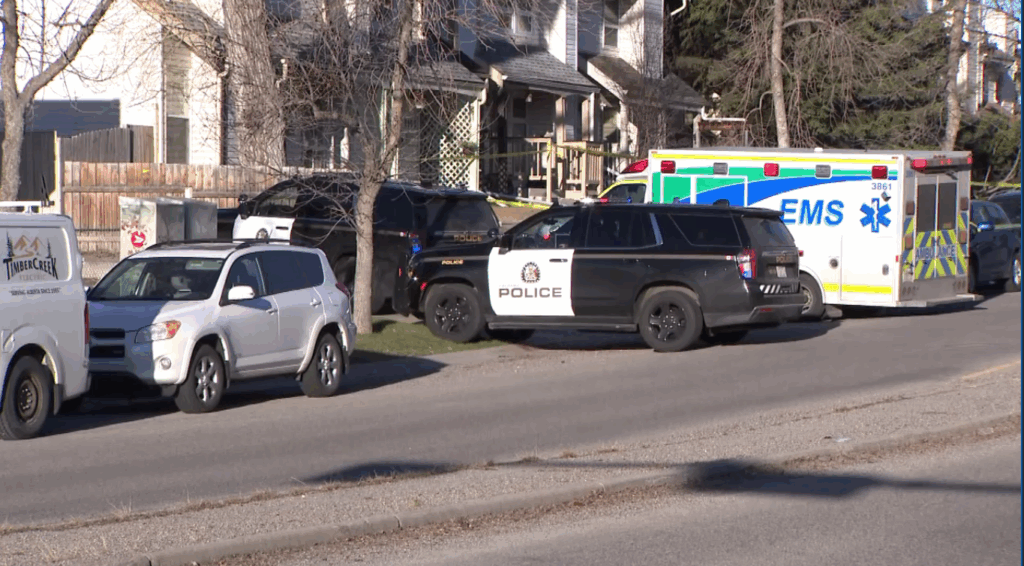 Calgary police on the scene of an assault turned fatal in southwest Woodview Drive on Wednesday, May 6, 2026