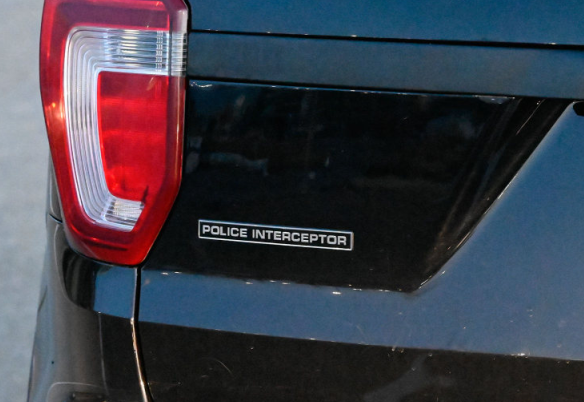The back of a black Ford Explorer that contains police equipment in Lethbridge. The driver was arrested for impersonating a police officer