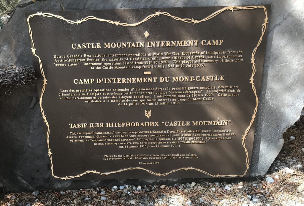 An image of one of two stolen plaques on the Castle Mountain Internment Camp Memorial in Banff National Park before it was reported missing on May 28, 2026