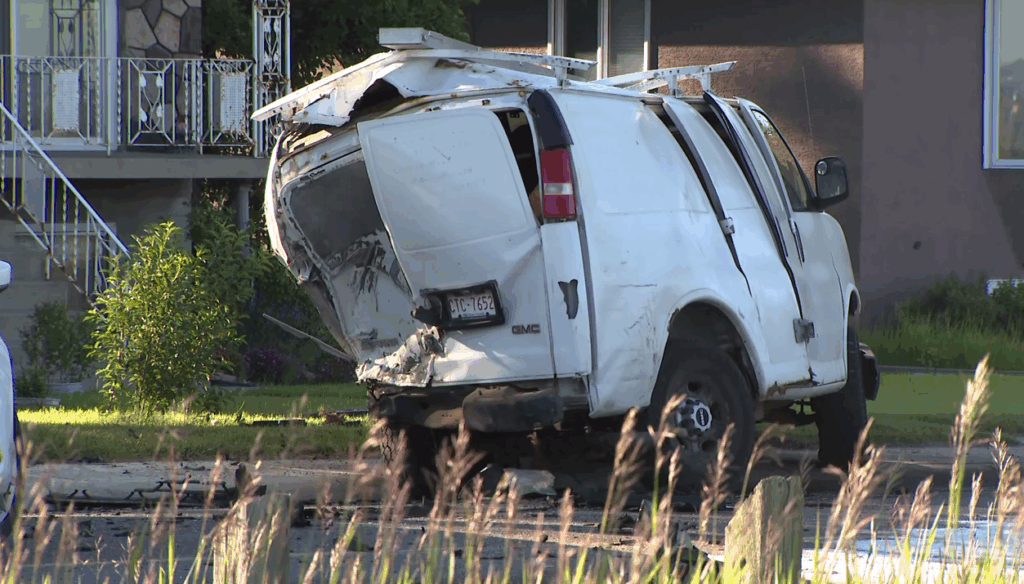A vehicle involved in a crash, when one drove into three parked vehicles early in the Southview area in southeast Calgary on Wednesday, June 24, 2026.