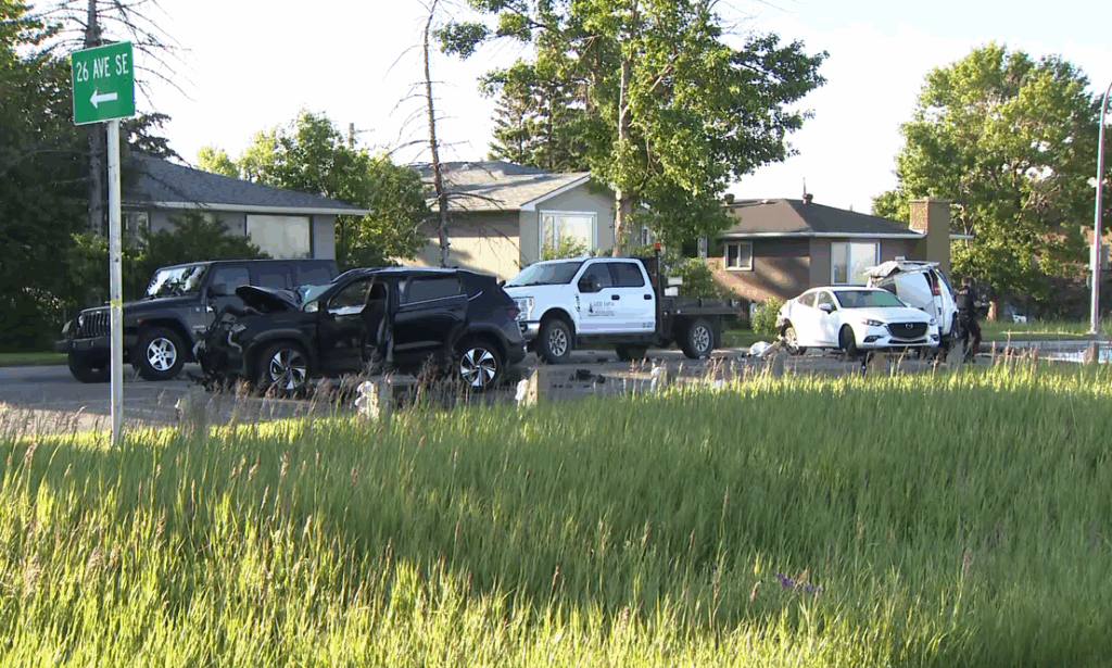 Multiple damaged vehicles after a crash early in the Southview area in southeast Calgary on Wednesday, June 24, 2026