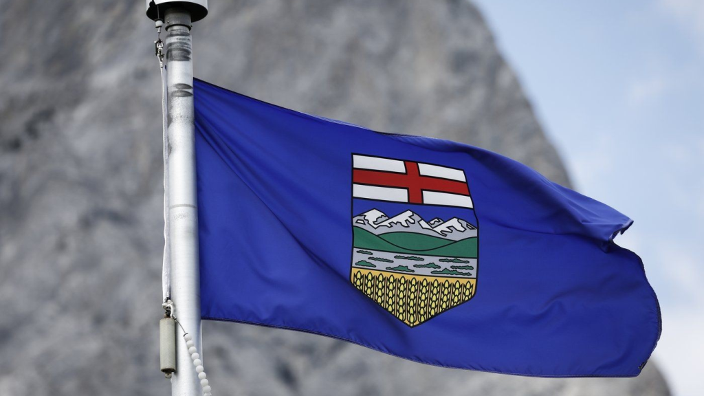 An Alberta flag is seen in Kananaskis, Alta., on Monday, June 2, 2025. THE CANADIAN PRESS/Jeff McIntosh