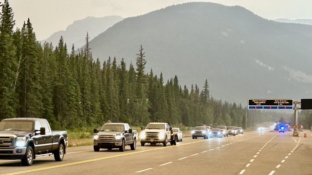 vehicles leaving jasper