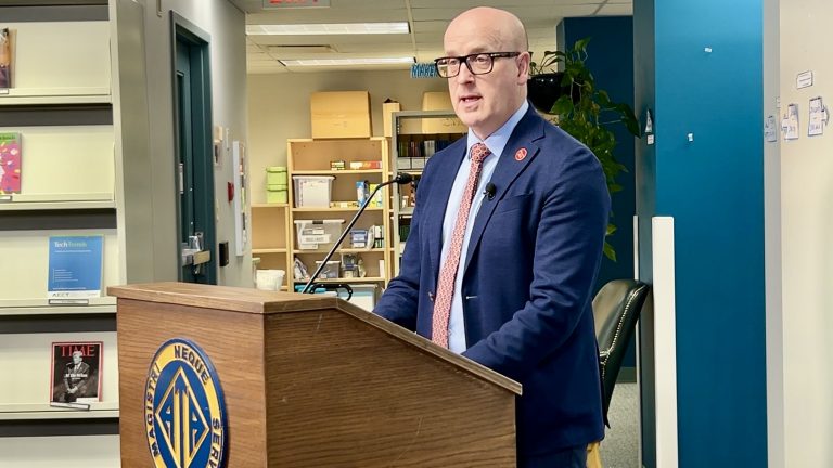 Alberta Teachers’ Association President Jason Schilling speaks to reporters in Edmonton on Jan. 8, 2025. (Sean Amato, CityNews)